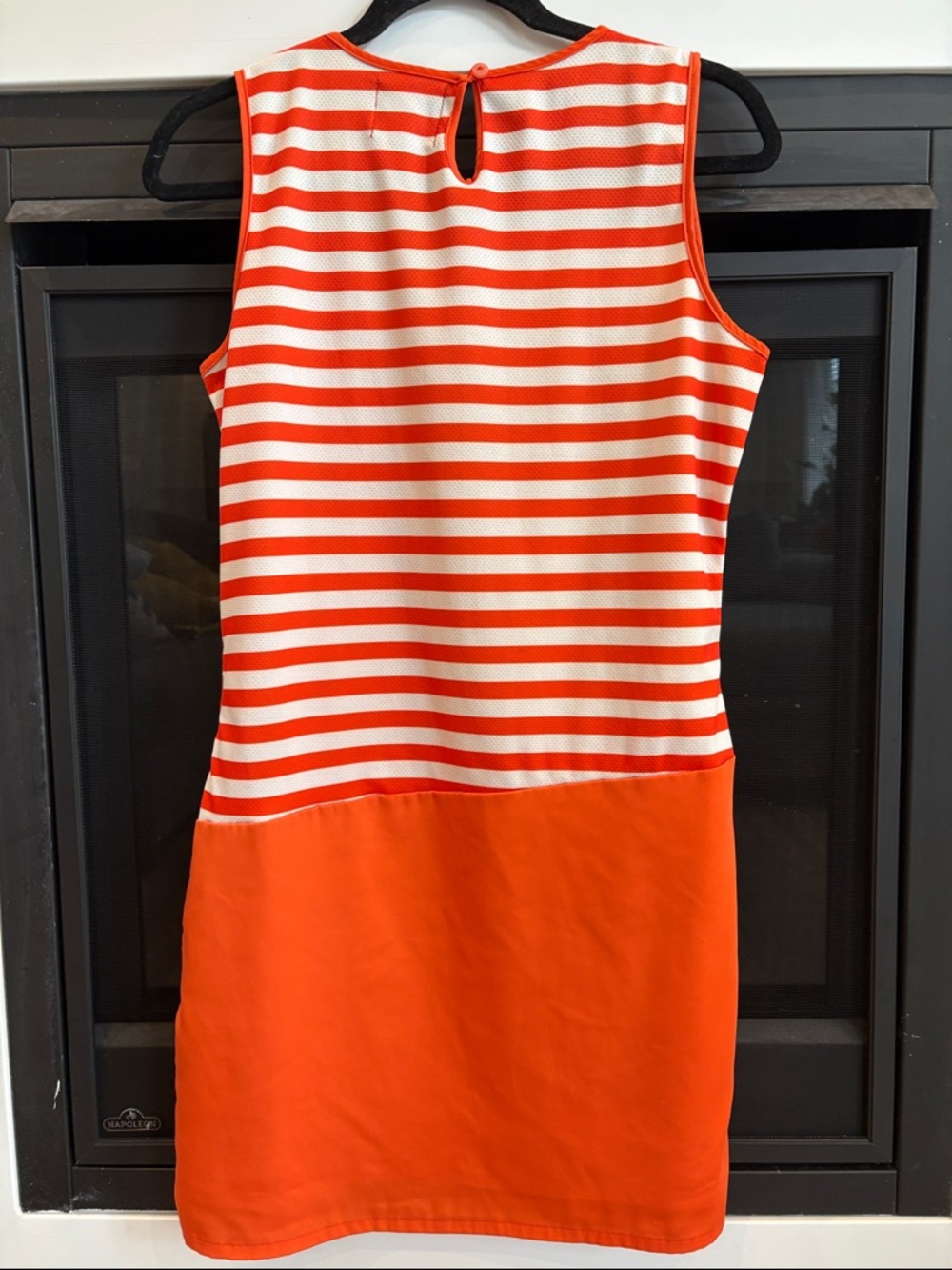 Striped Short-Sleeve Dress in Beige, Cream & Orange Trim - Picture 5 of 13